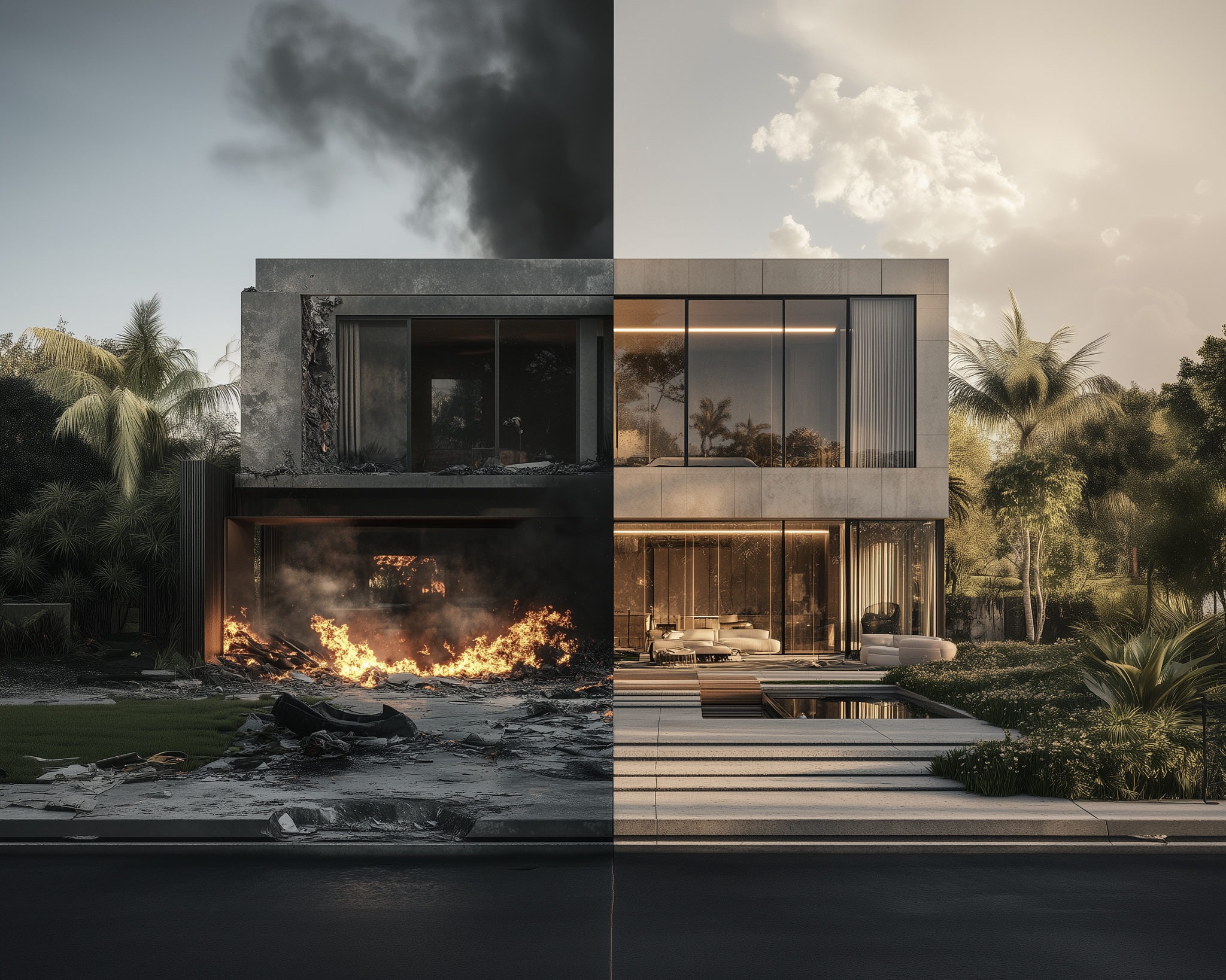rebuilding a burned luxury home